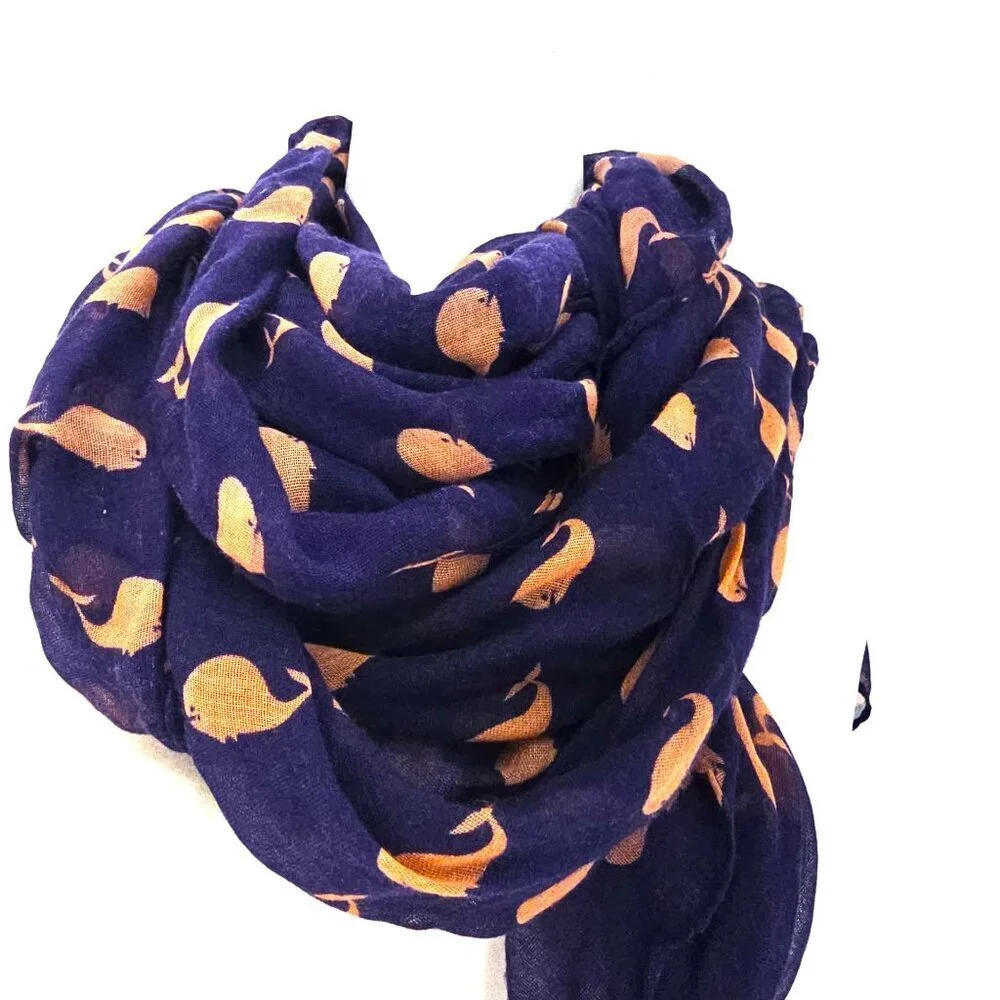 Unisex Navy Blue with Pink Whale Gauzy Scarf Wrap